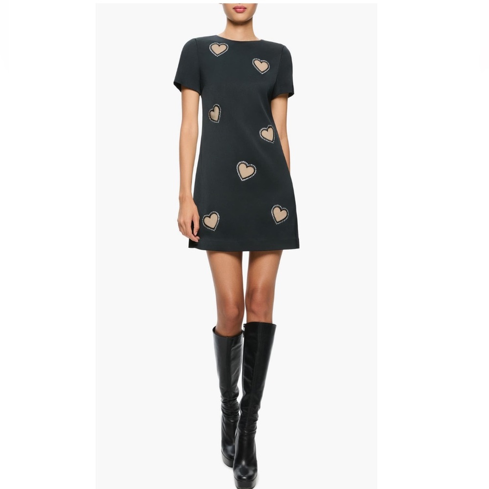 Alice + Olivia Clyde Heart Embellished Black Shift Dress
